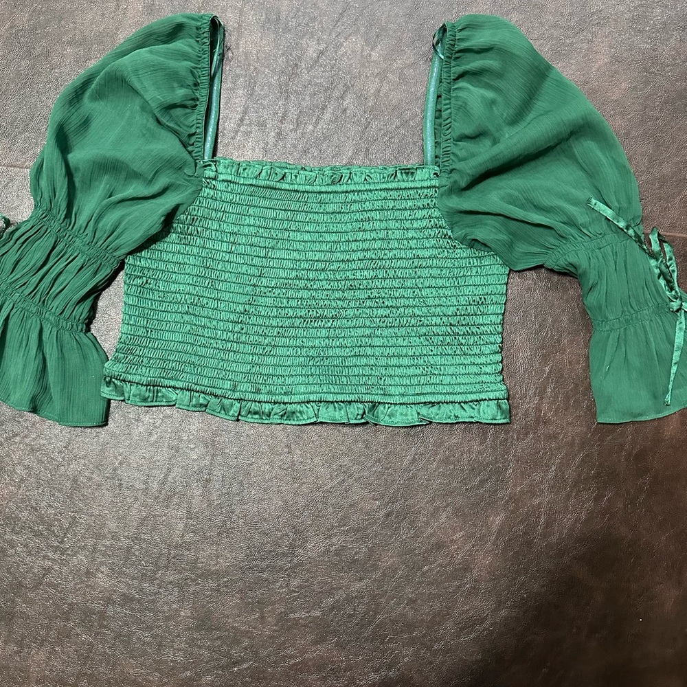 Urban Outfitters Green Smocked Crop Top